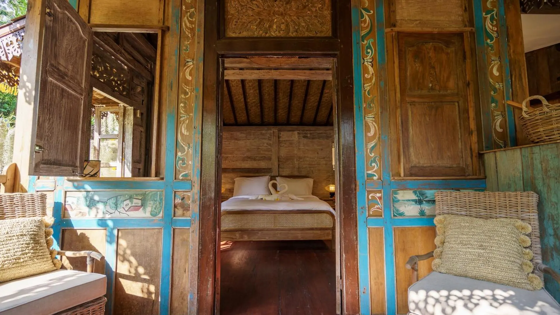 Tropical Traditional Indonesian Wooden Cottage In Ubud
